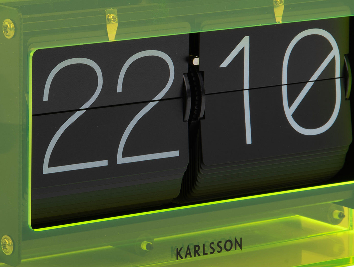 Flipklocka i akrylhölje, närbild av displayen 22 och 10