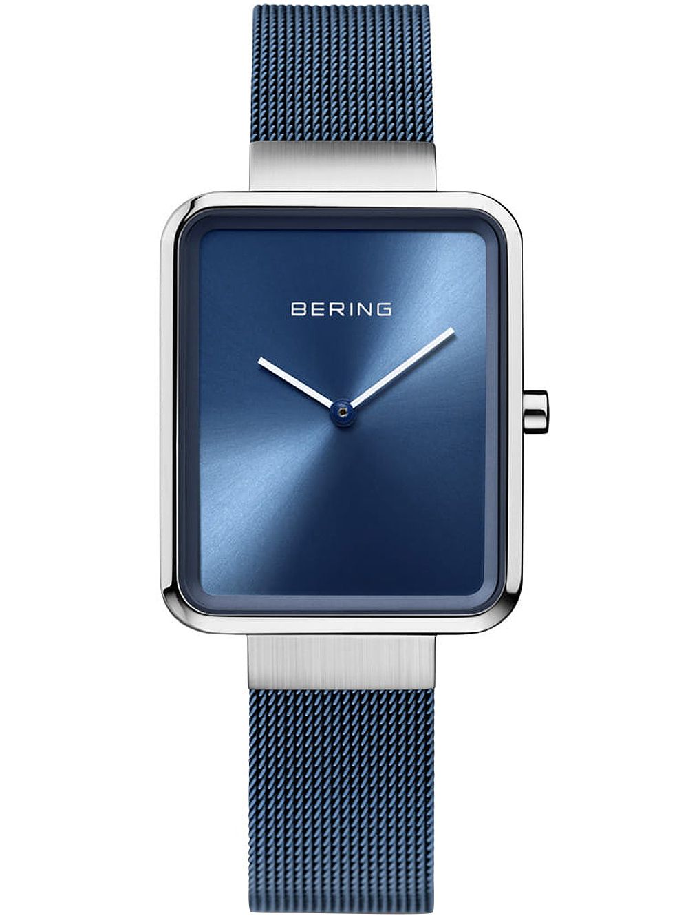 Damen-Armbanduhr mit blauem Zifferblatt und Milanaise-Armband, schlankes eckiges Gehäuse