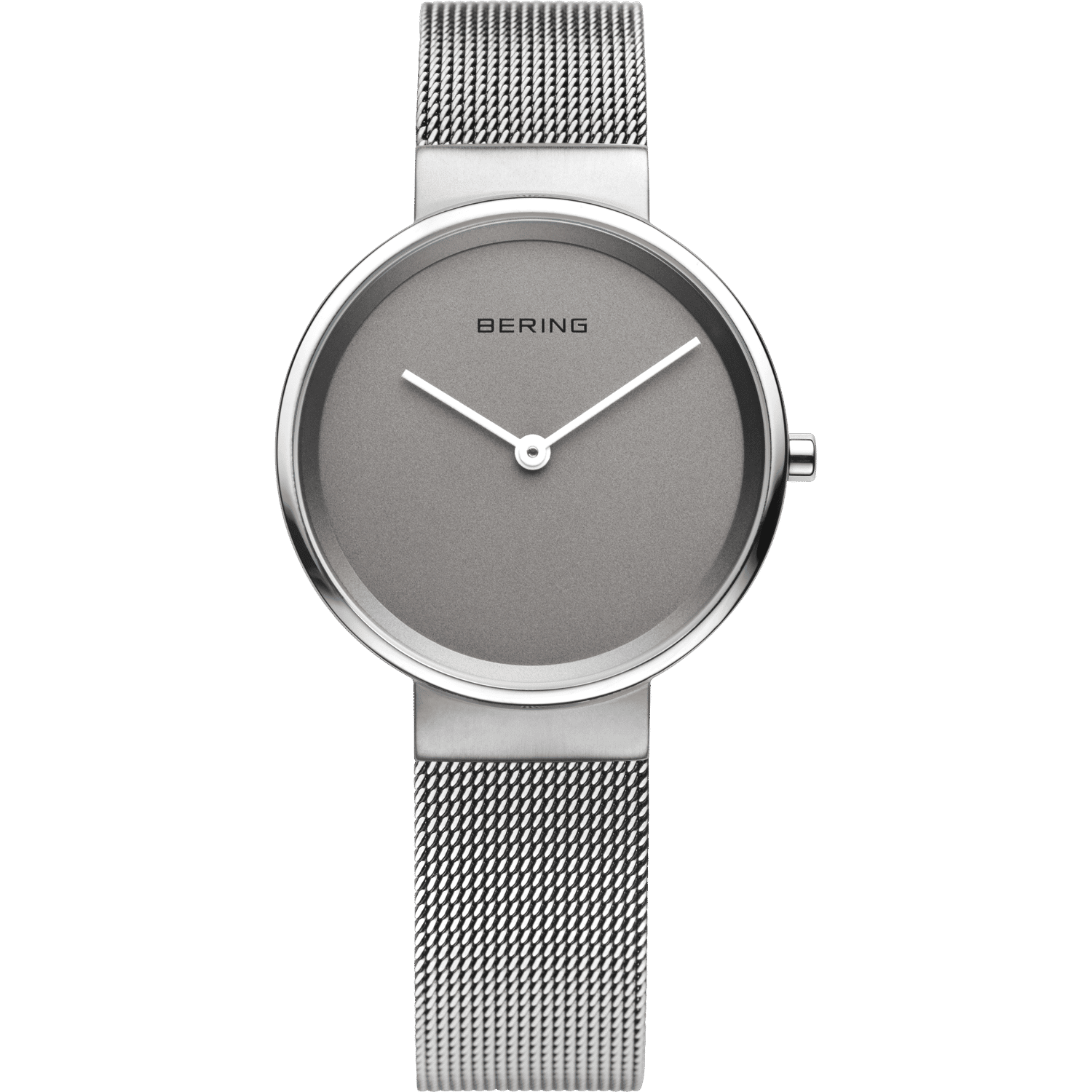 Damenuhr mit grauem Zifferblatt und Milanaise-Armband, runde Lünette, 3-Zeiger-Design