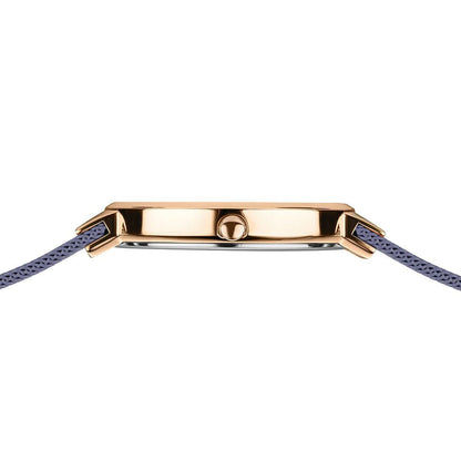 "Damklocka med roséguldpläterad spänne och blått milanesarmband"