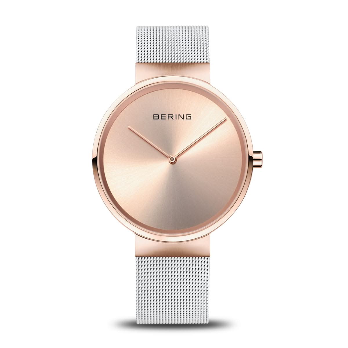 Armbandsur med roséguldpläterat hölje, silverfärgat Milanese-armband och beige urtavla