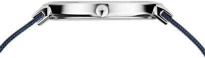 Klockspänne och boett i profil med metallbygel och flätat armband