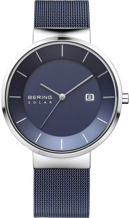 Herrklocka med mörkblå urtavla, mesh-armband och metallspänne