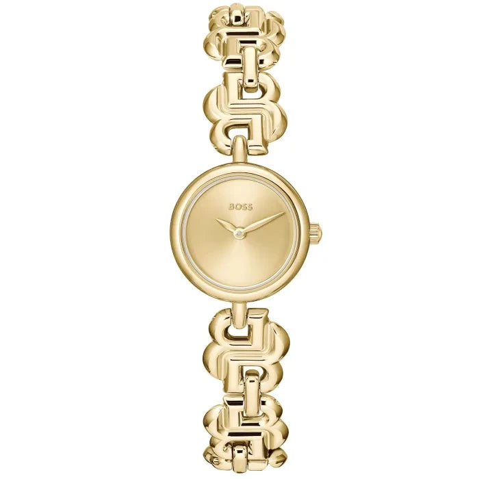 BOSS Damenarmbanduhr mit goldfarbenem Edelstahlband und rundem Zifferblatt