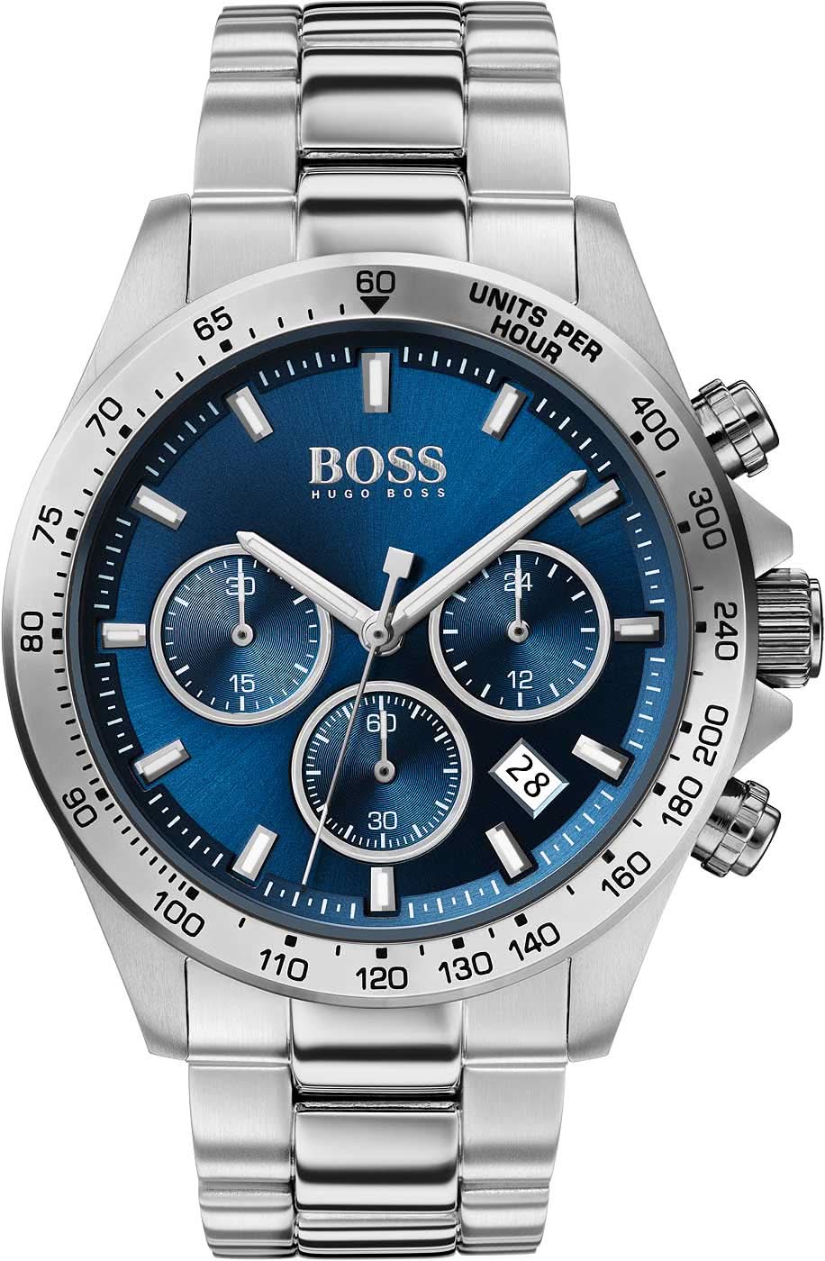 Herrarmbandsur med blå urtavla och kronograf, tvåfärgat armband i rostfritt stål