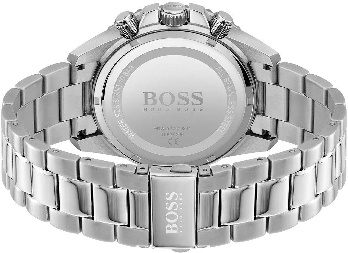 Herrklocka Chronograph Baksida med BOSS-logotyp och silverfärgat armband i rostfritt stål