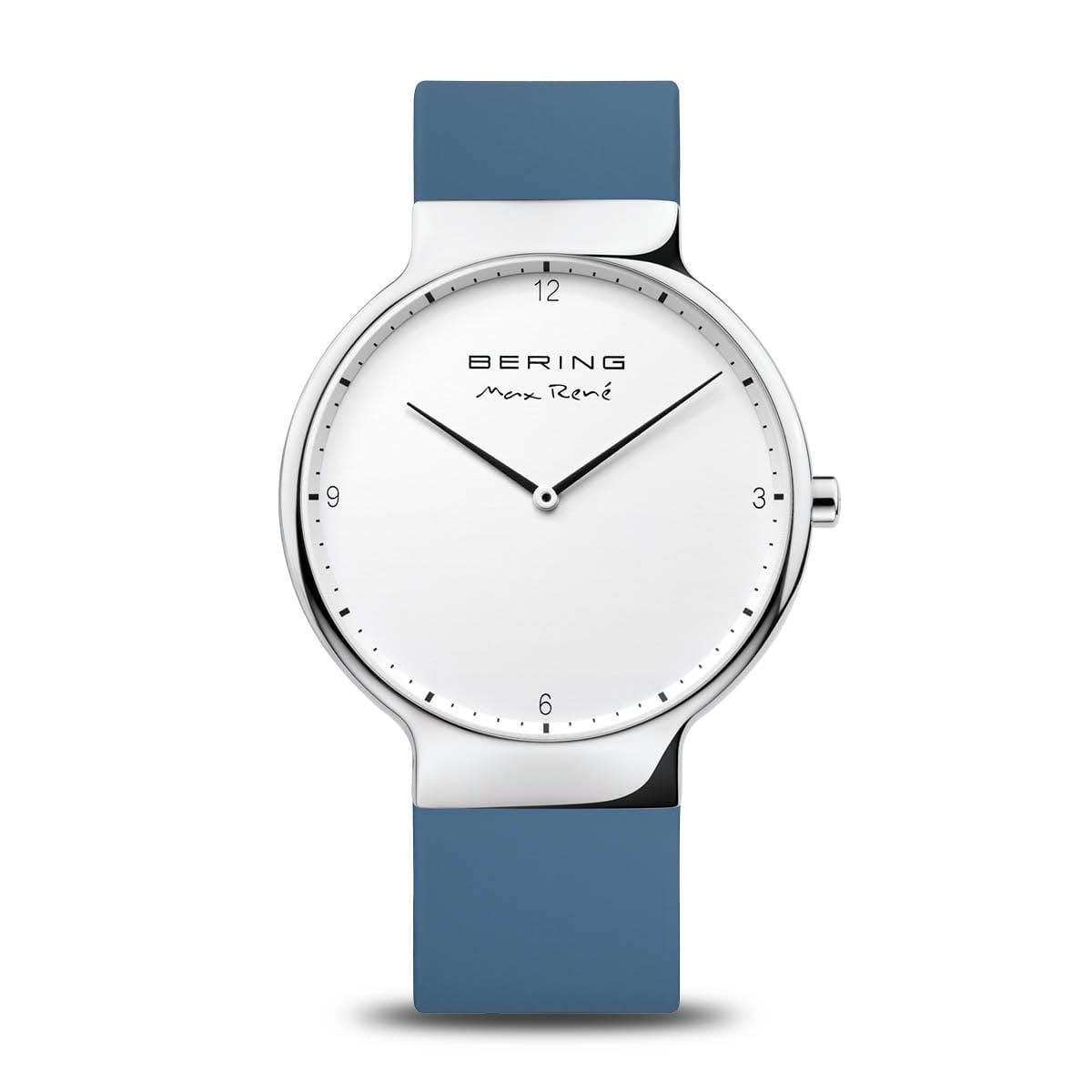 Herrenuhr mit weißem Zifferblatt und blauer Silikonarmband, silberfarbenes Gehäuse