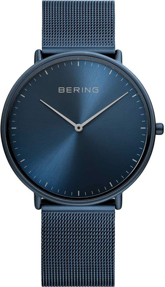 Bering Ultra-Slim-klocka med blå urtavla och blått Milanese-armband, analog