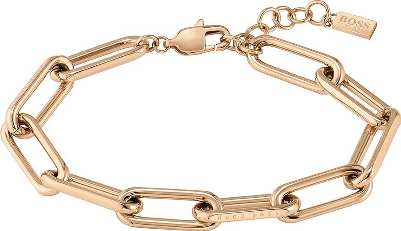 Boss Jewelry armband i roséguldpläterat rostfritt stål med grova länkar och berlock