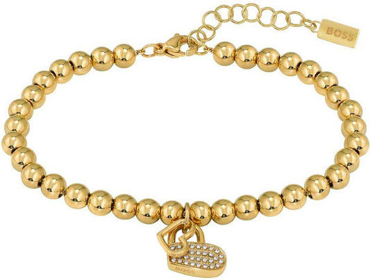 Guld-armband i rostfritt stål med kulkedja, charm-hänge och lås
