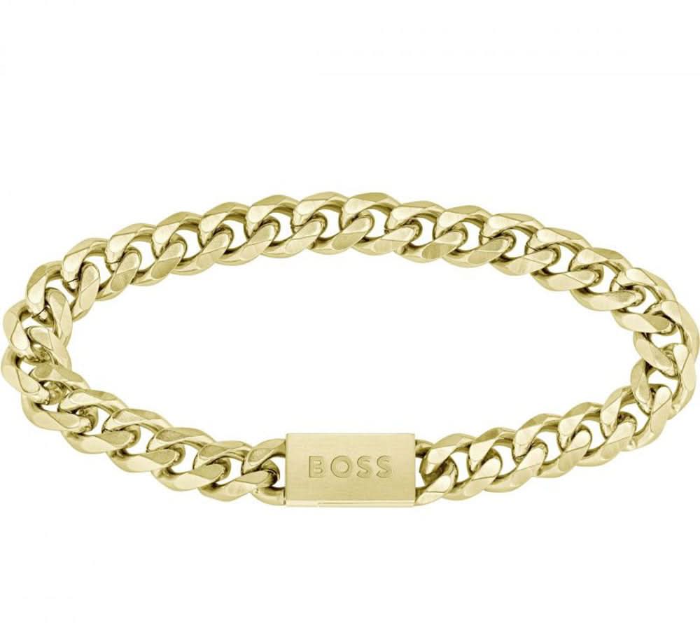 Pansararmband i gult guld med länkar och BOSS-spänne