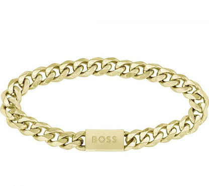 Pansararmband i gult guld med länkar och BOSS-spänne