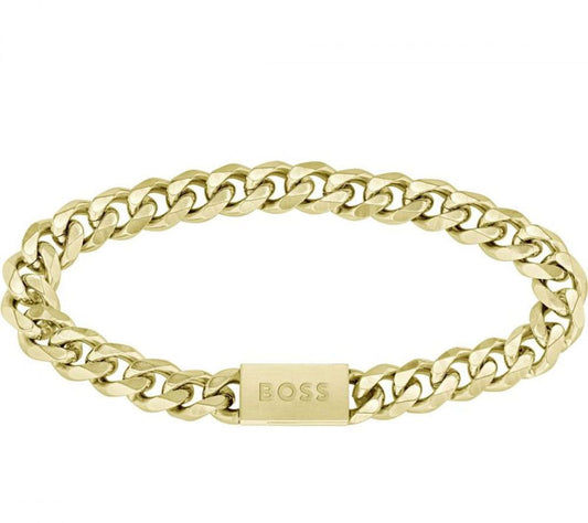 Pansararmband i gult guld med länkar och BOSS-spänne