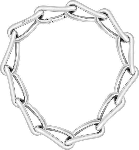 Grov länk-kedja i silverfärgad metall med karbinhake