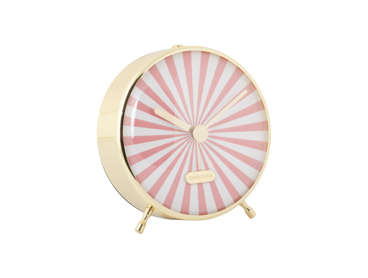 Karlsson Candy Swirl väckarklocka, vinklad vy, rosa urtavla med solstrålemönster