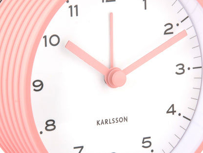 Väckarurtavla: vit med rosa visare och flamingorosa räfflad kant