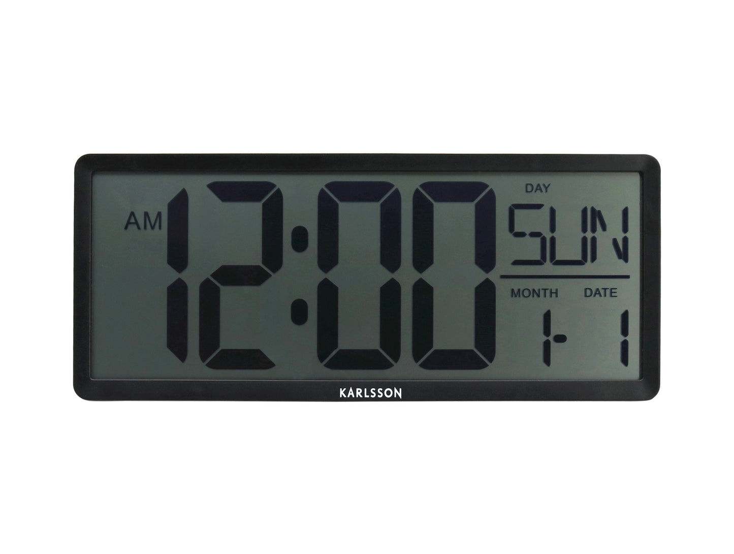 Karlsson Retro LCD-väggklocka med svart boett, visning av tid, dag och datum