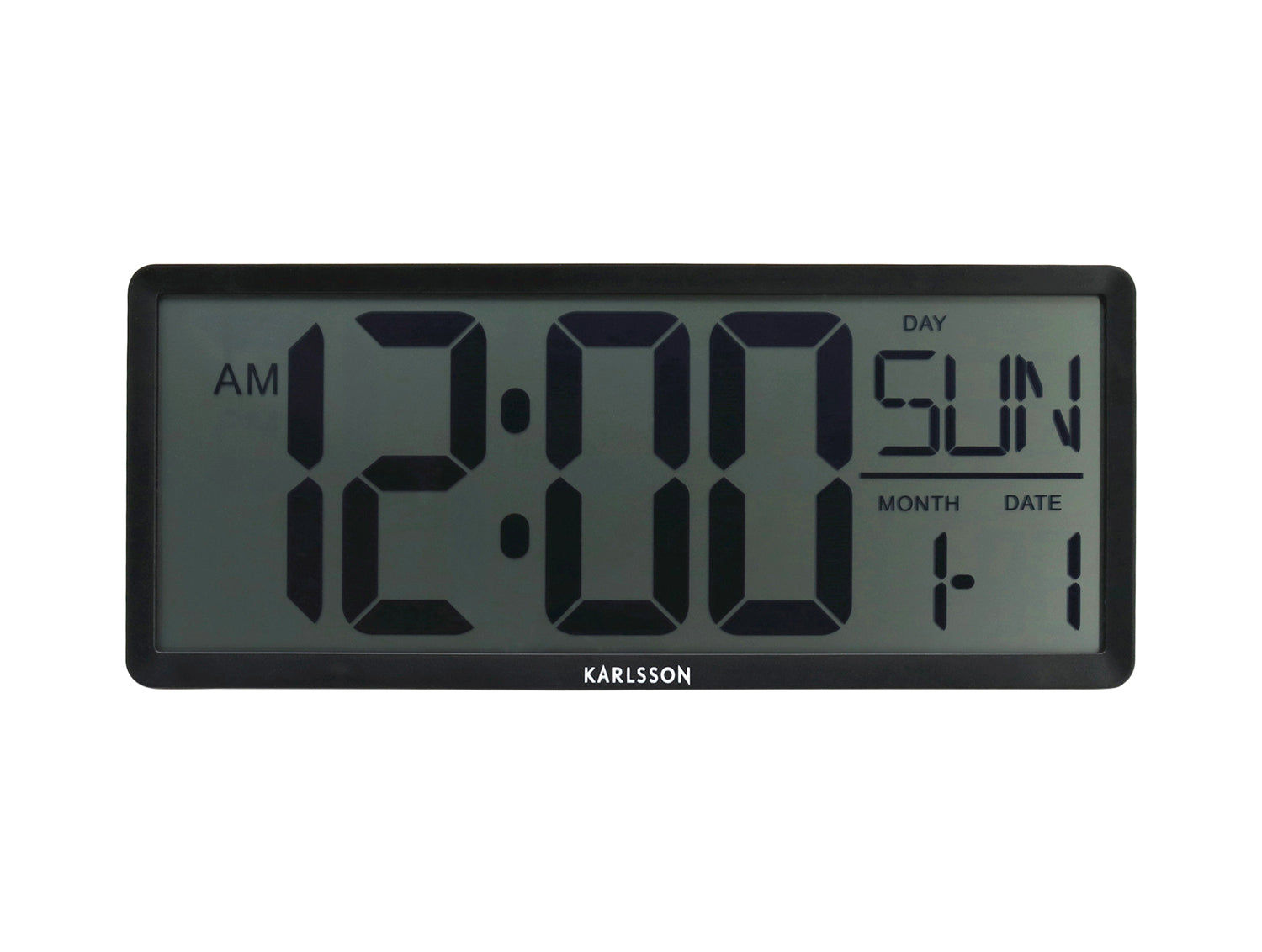 Karlsson Retro LCD-väggklocka med svart boett, visning av tid, dag och datum