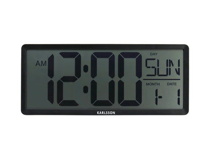 Karlsson Retro LCD-väggklocka med svart boett, visning av tid, dag och datum