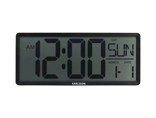 Karlsson Retro LCD-väggklocka med svart boett, visning av tid, dag och datum