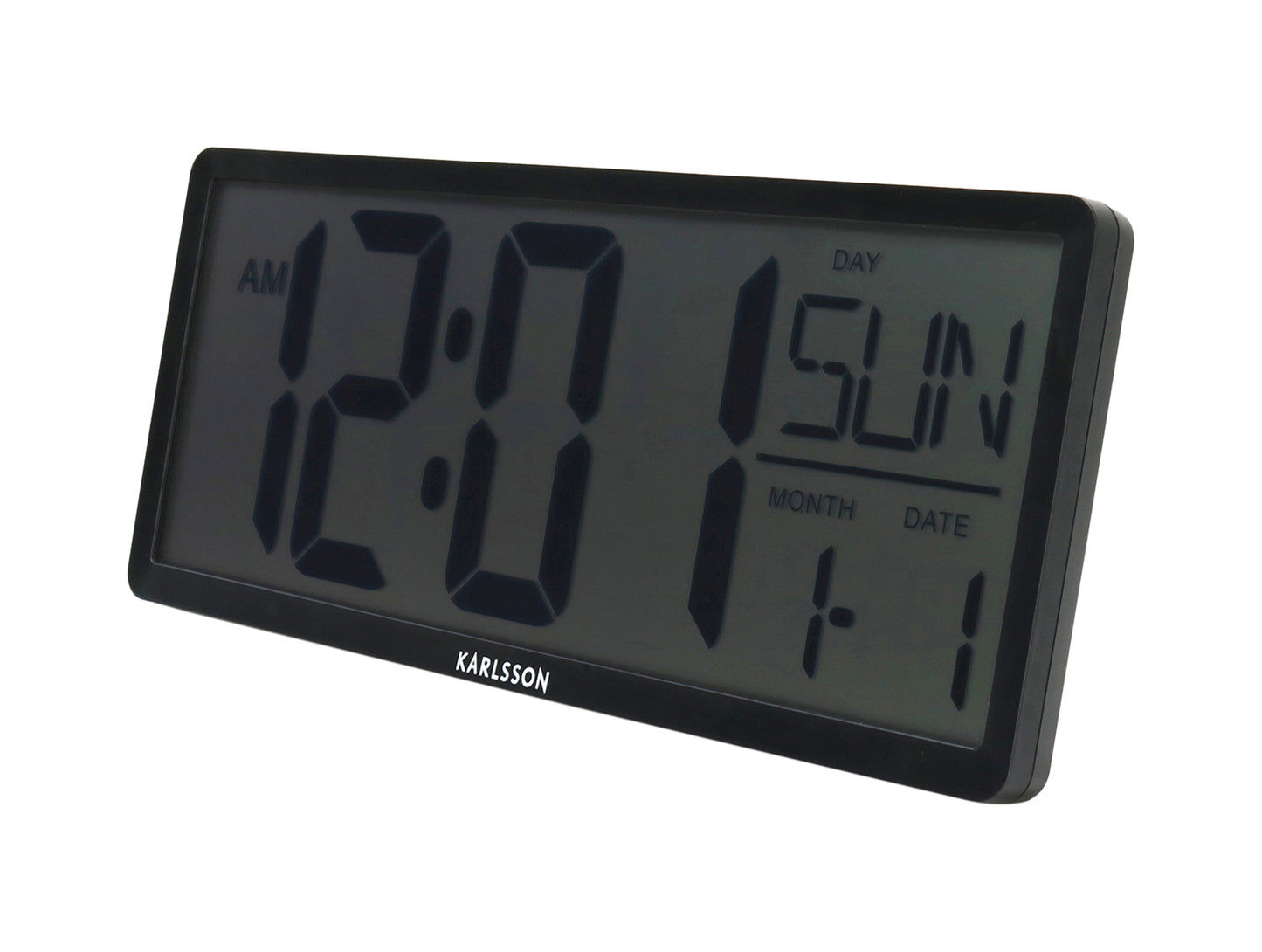 Karlsson Retro LCD-väggklocka, svart display med tid, dag, månad och datum