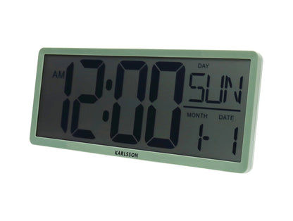 Digital LCD-väggklocka djungelgrön med AM/PM, dag-, månads- och datumvisning