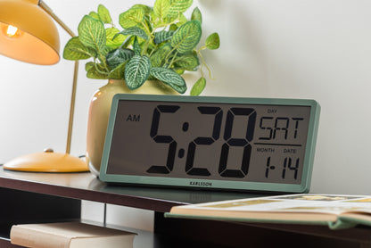 Digital LCD-väggklocka djungelgrön med stor LCD-display för tid och datum