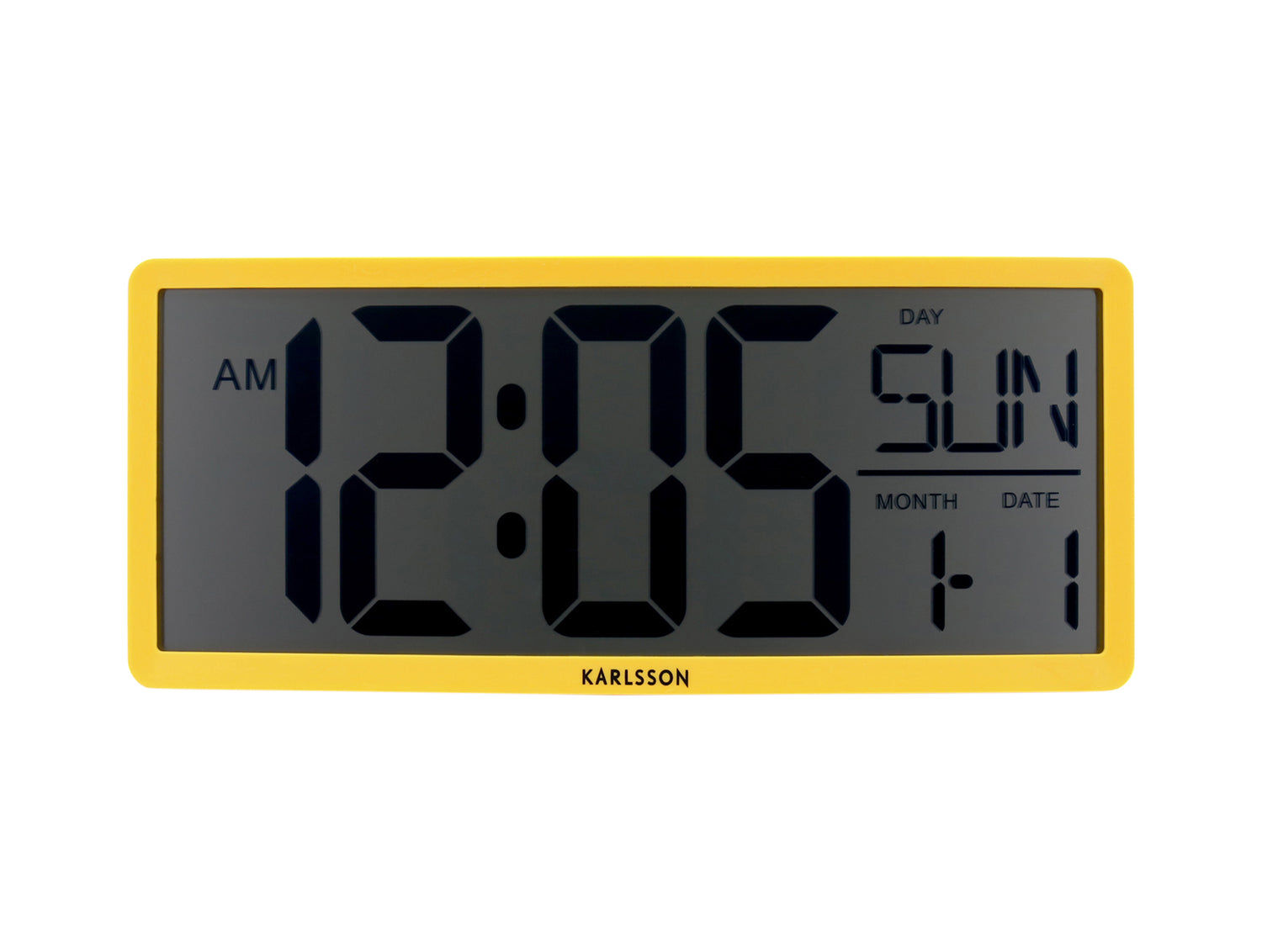 Retro LCD-väggklocka i ljusgult hölje med stor digital display