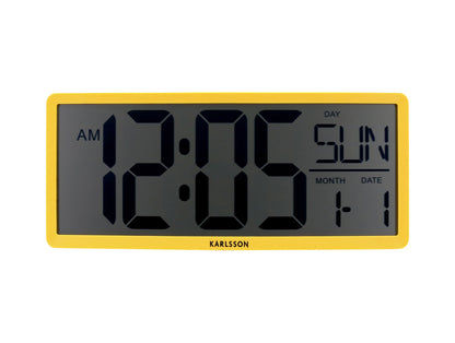 Retro LCD-väggklocka i ljusgult hölje med stor digital display
