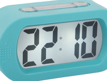 Digital väckarklocka med stor LED-display, turkosblått silikonhölje