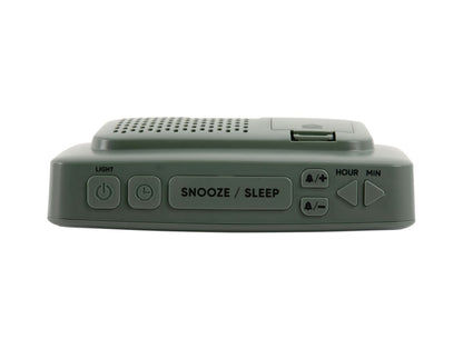 Retro väckarklocka djungelgrön med kontrollknappar och snooze/sömn