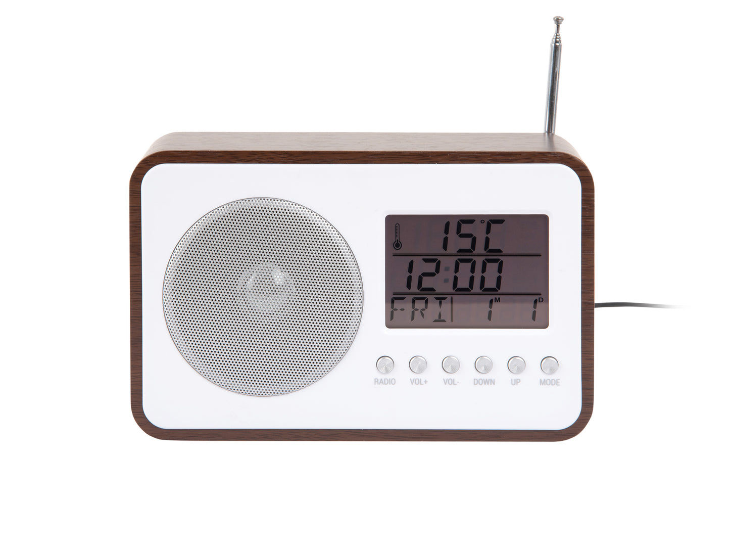 Karlsson FM-klockradio, mörk träfärgad ram, högtalargaller och digital display