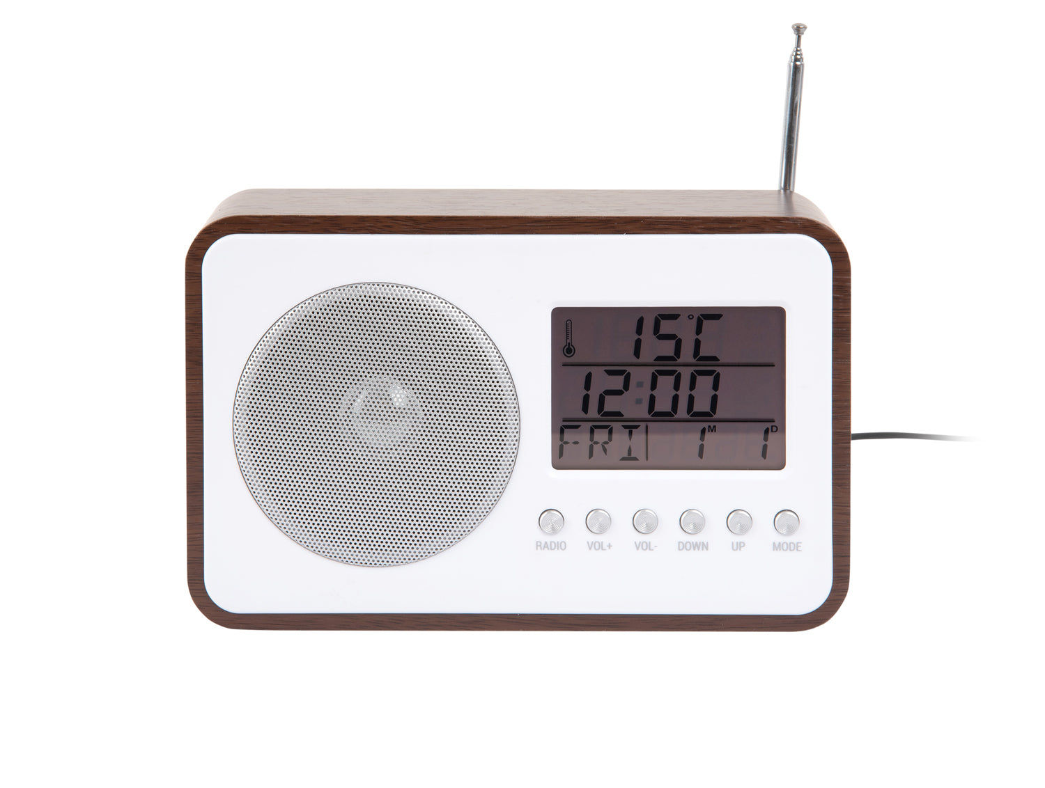 Karlsson FM-klockradio, mörk träfärgad ram, högtalargaller och digital display