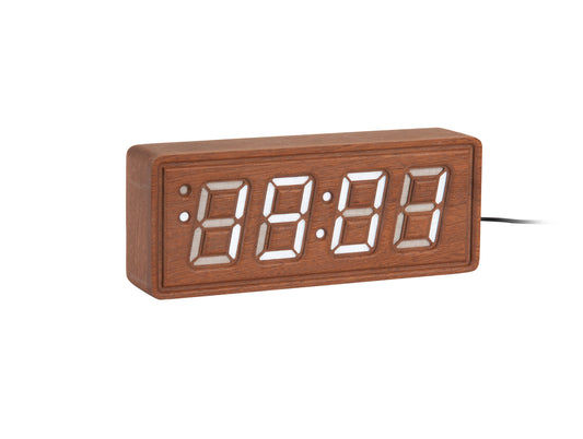 Holzweckur med LED digital display, rektangulärt träfodral, visning 09:06
