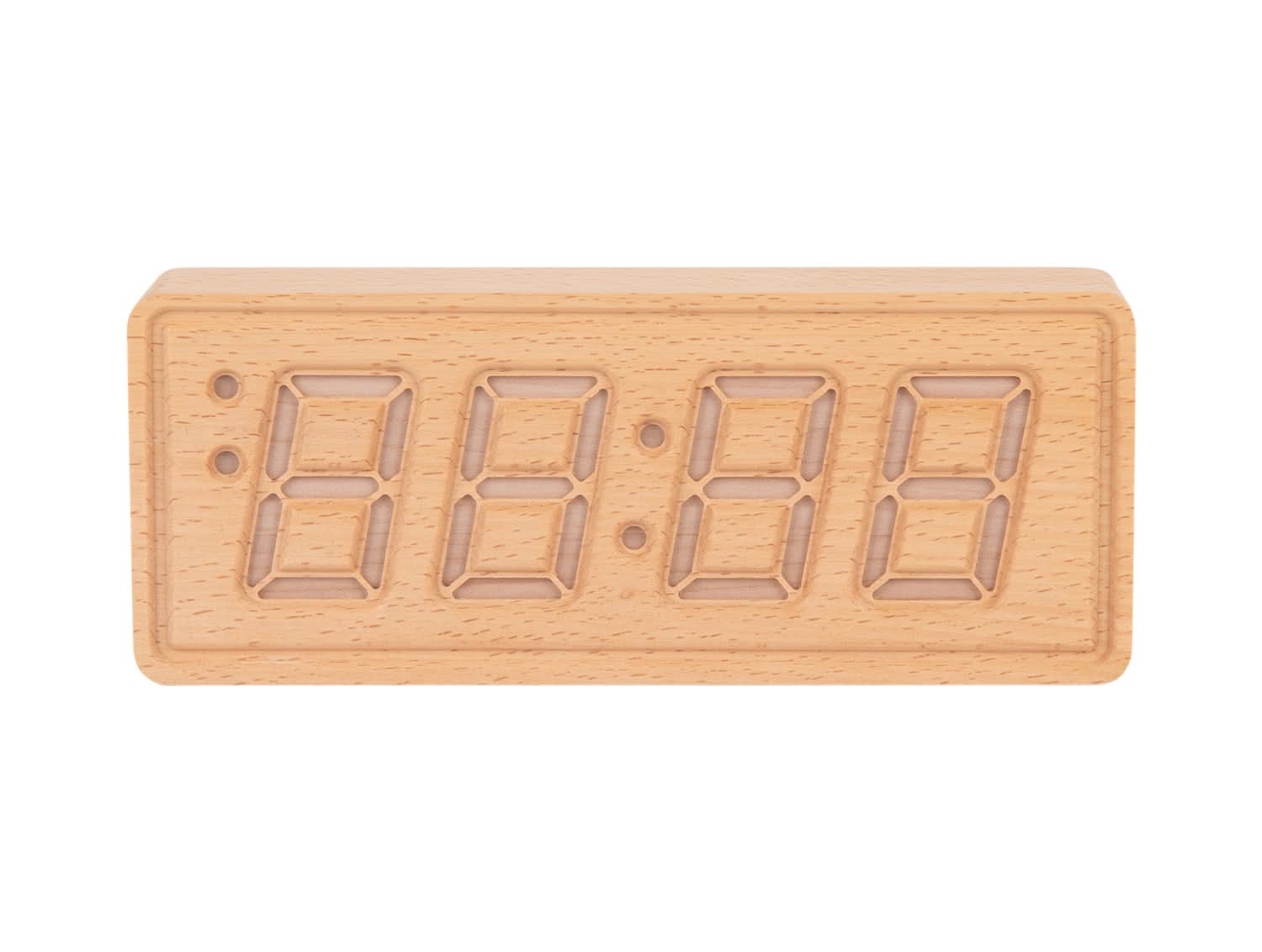 Rektangulär väckarklocka i trä med LED-display och ingraverade siffror
