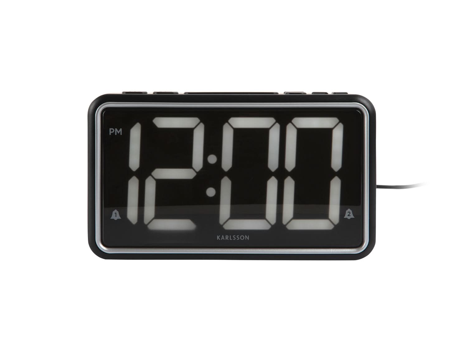 Digital LED-väckarklocka med stor LED-sifferdisplay, svart hölje, frontvy