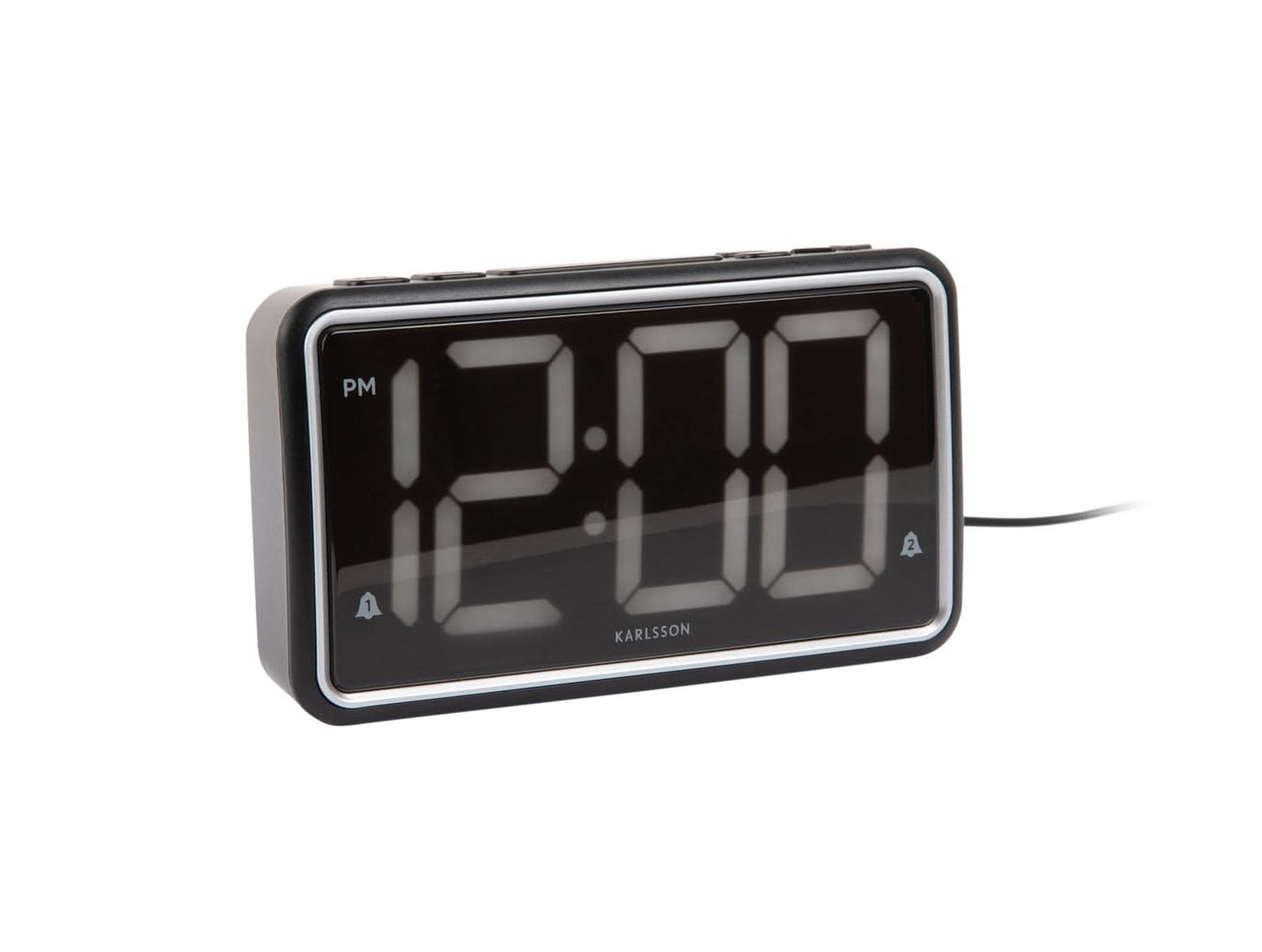 Digital LED-väckarklocka i retrodesign med svart hölje och stor display