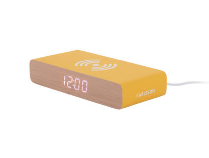 Retro LED-väckarklocka med träram, ljusgul front, 12:00-visning och sladd