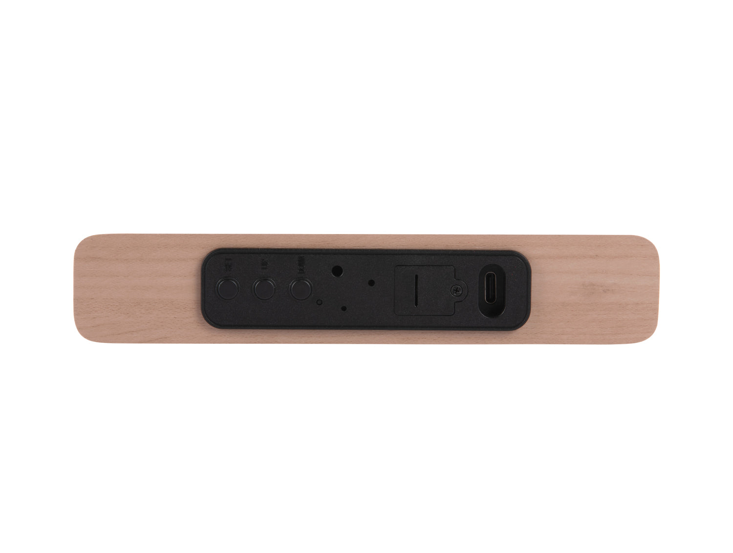 Platt LED-väckarklocka, grått hölje med träfront och USB-laddningsportar
