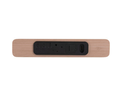 Platt LED-väckarklocka, grått hölje med träfront och USB-laddningsportar