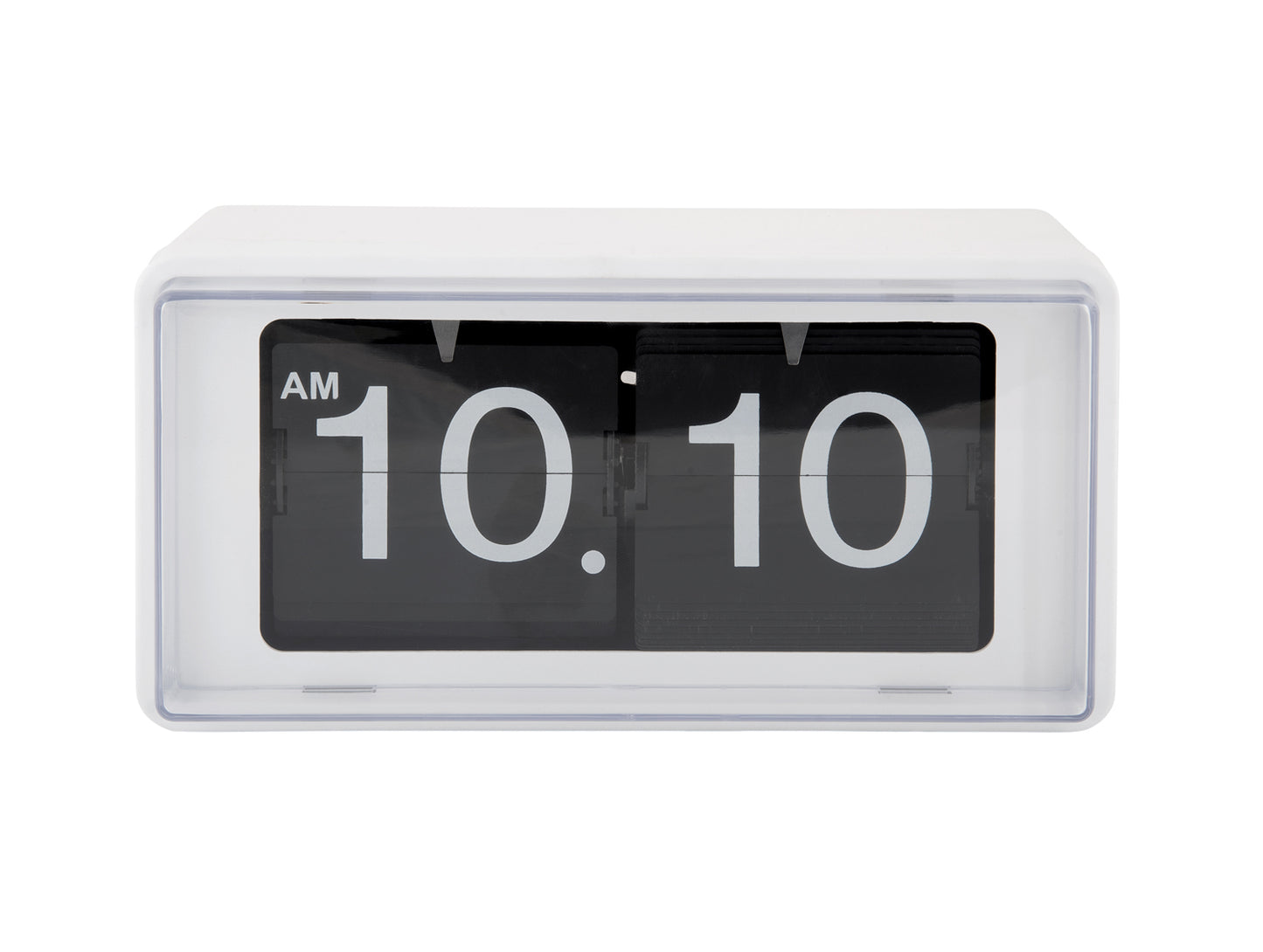 Flippklocka med transparent ram, visning 10:10 (AM), vit