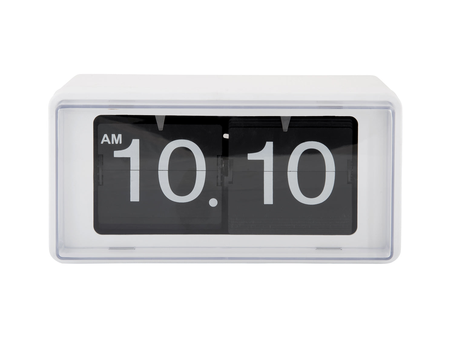 Flippklocka med transparent ram, visning 10:10 (AM), vit