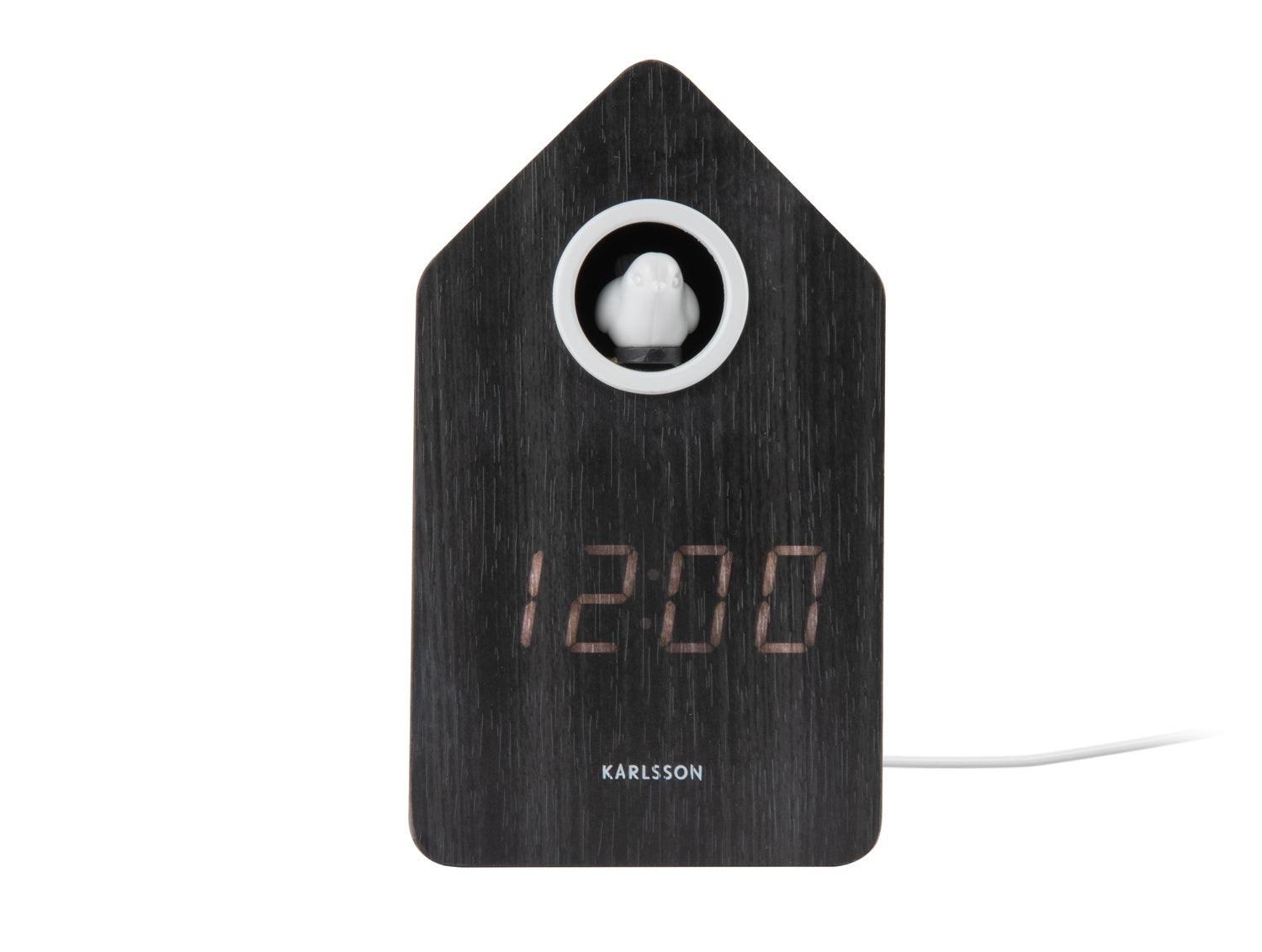 Väckarklocka i trä med LED-display, rund insats och mörk trälook