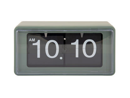 Retro väggklocka med fällbara siffror, djungelgrönt hölje, frontdisplay 10:10