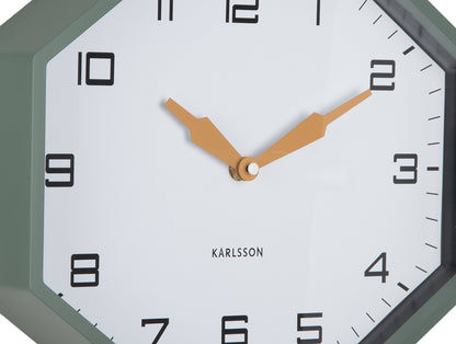 Oktagon-väckarklocka med orange visare och "Karlsson"-logotyp