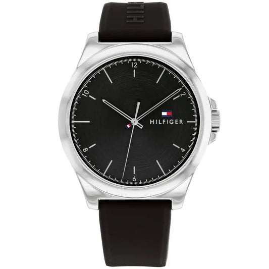 Tommy Hilfiger Norris 1710617 Herren • Schwarzes Silikonarmband • Mineralglas