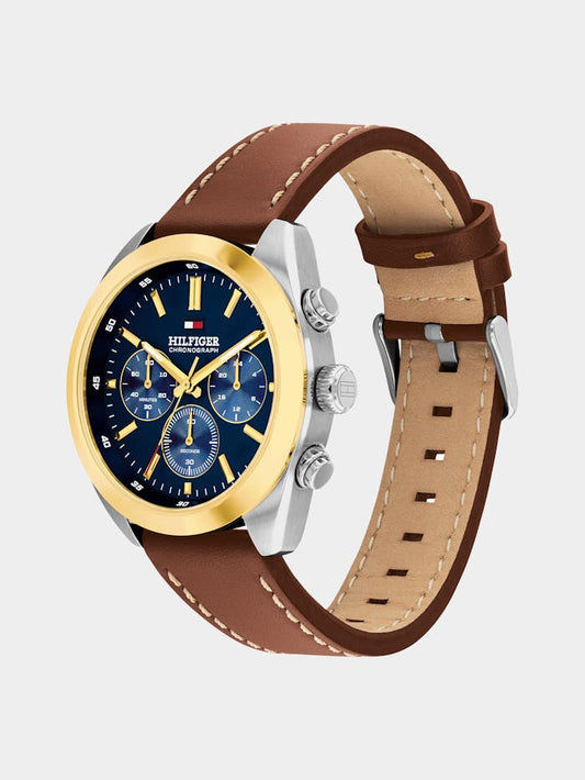 Tommy Hilfiger Hudson 1710720 Herrenuhr Blau • Edelstahlgehäuse mit Lederarmband • 5 Bar Wasserdicht