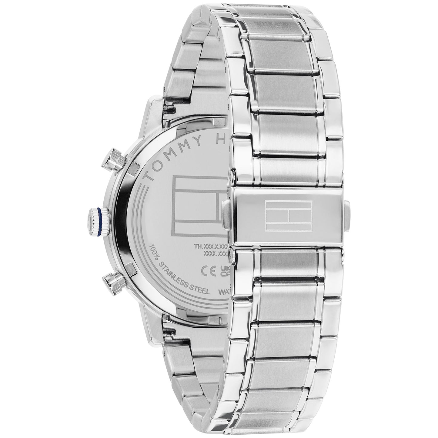 Herrenarmbanduhr mit Edelstahlgehäuse von hinten, Sicht auf Gehäuseboden