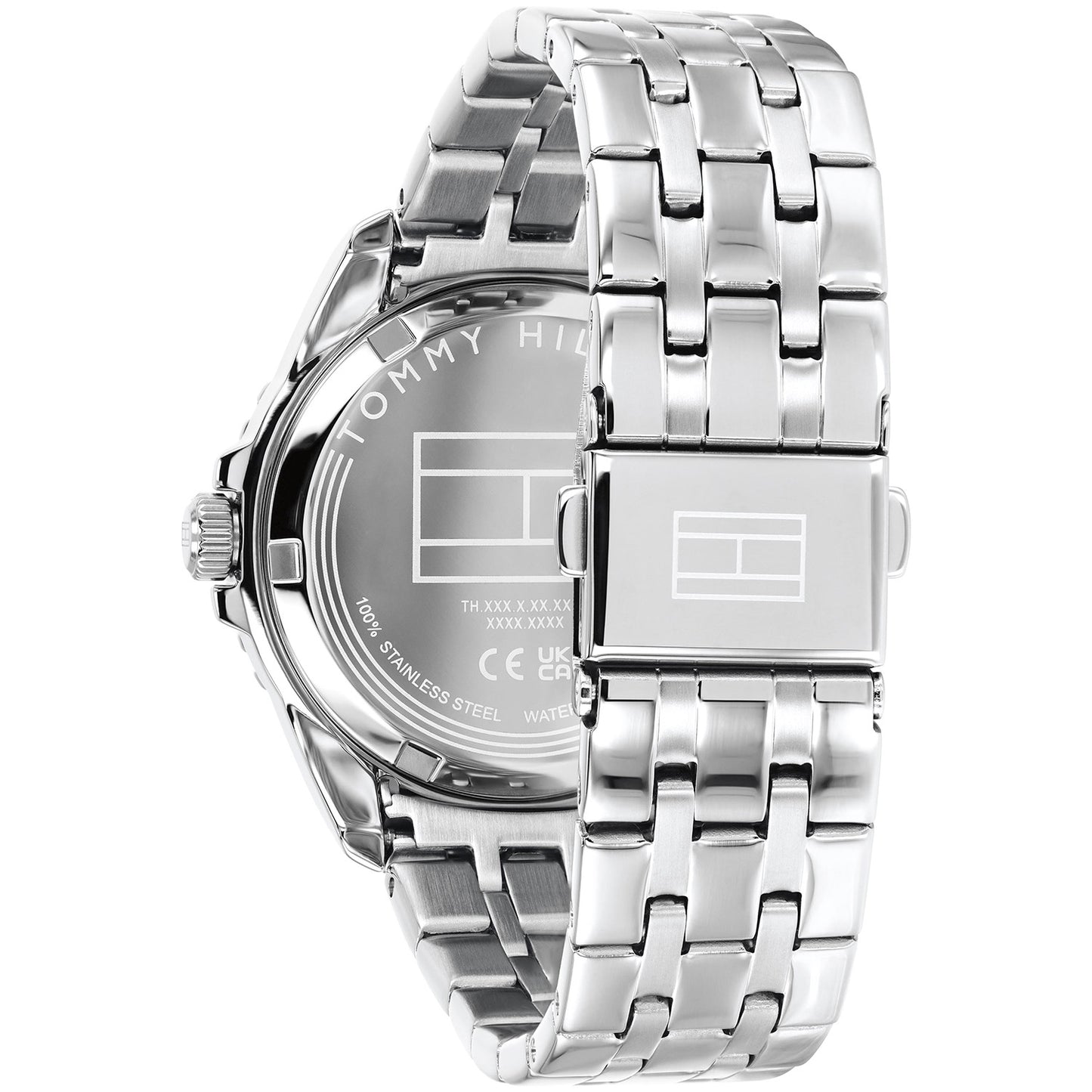 Tommy Hilfiger Jugendarmbanduhr Rückseite, Metallgehäuse mit Gravur