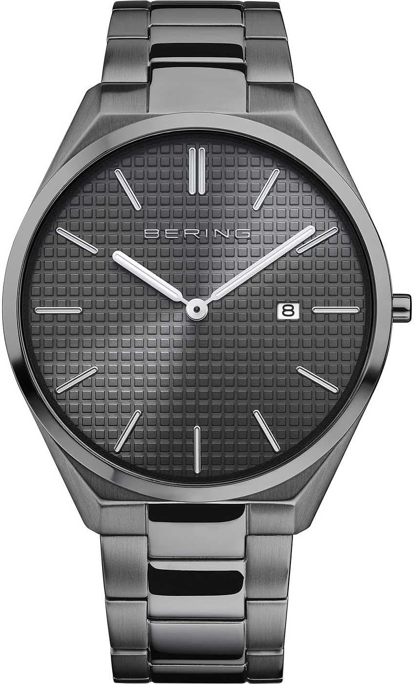 Bering Ultra-Slim herrklocka med svart urtavla, metallarmband.